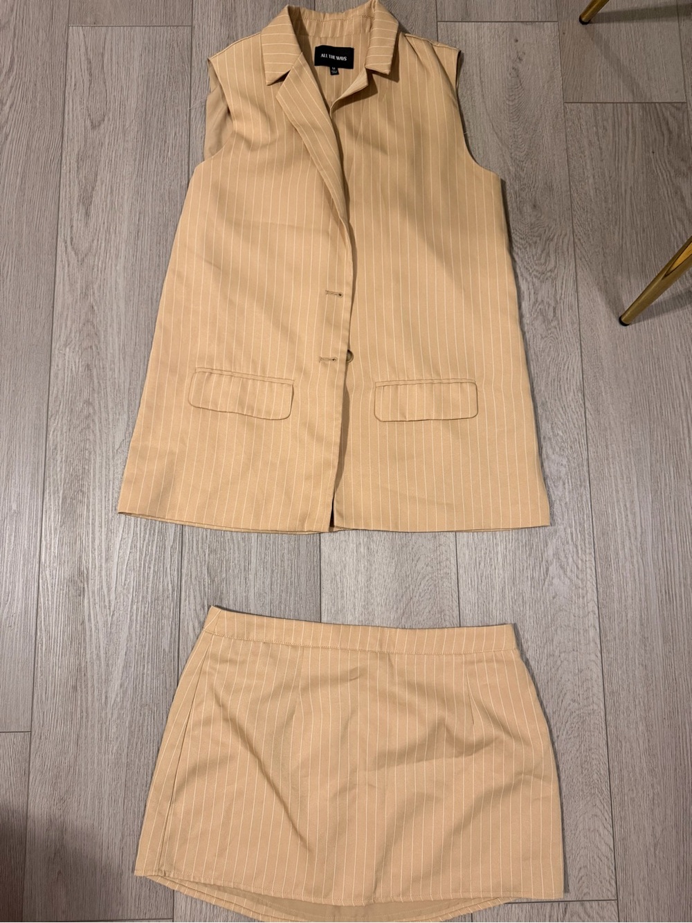 All the ways  Brand Tan Pinstripe Skirt Set - Sleeveless Vest & Mini Skirt